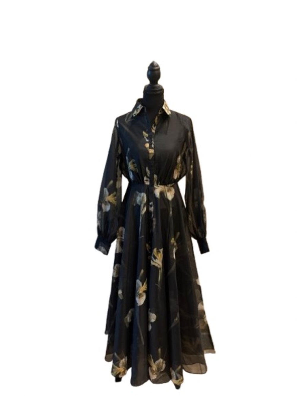 Ted Baker London Black Maxi Shirt Dress with Gold Floral Print